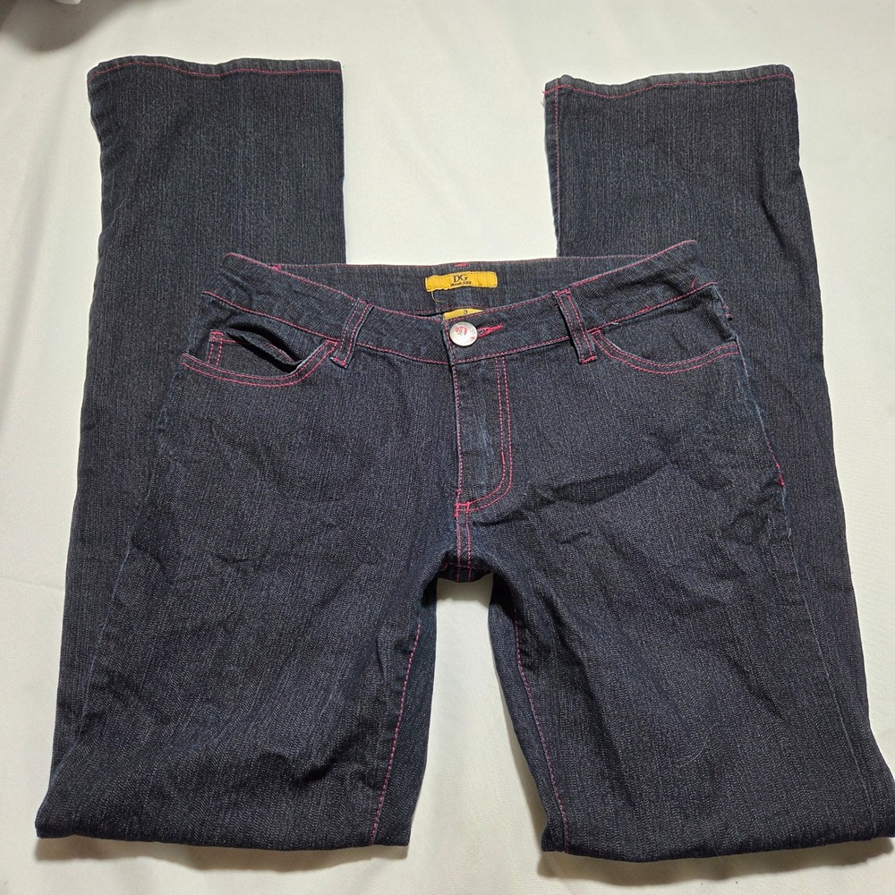 DG Drama Gold Jeans Womens 3 Dark Wash Pink Stitching Straight Leg Y2K CT51200J